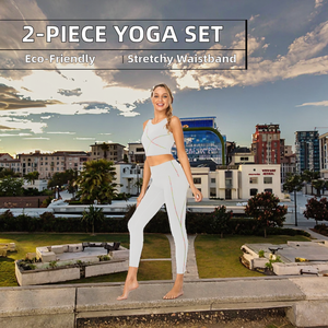 Conjunto de Yoga Ecológico de 2 Piezas al por Mayor para Mujer, Brasier Deportivo de Cintura Alta y Leggings de Malla con Cierre Elástico en la Cintura - Product Image 2