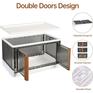Rectangle Dorm Room Essentials 8.4/19 Gal Heavy-Duty <b>Collapsible</b> <b>Storage</b> Bins Lid Door Plastic Stackable Car Trunk Organizer - Product Image 2