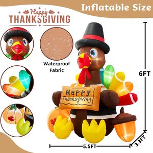Pavo Inflable de 6 Pies para Acción de Gracias con Sombrero de Peregrino y Luz LED para Decoración de Jardín Exterior en la Fiesta de Otoño - Product Image 5