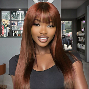 Offre Spéciale <span class=keywords><strong>auburn</strong></span> brun rougeâtre #33 racine foncée Remy cheveux perruque longue partie centrale blonde frange Offre Spéciale grande taille de casquette perruques de cheveux humains - Product Image 2