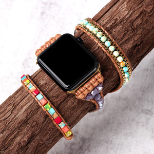 สายนาฬิกา Apple Watch สไตล์โบฮีเมียนประดับด้วยลูกปัดสีฟ้าเทอร์ควอยซ์ธรรมชาติ  งานทอผ้าแฟชั่นสำหรับ Apple Watch - Product Image 3