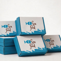 Boîtes à fruits de mer en carton ondulé bleu clair avec logo personnalisé, étanches, de qualité alimentaire, pour la livraison à emporter, vente en gros