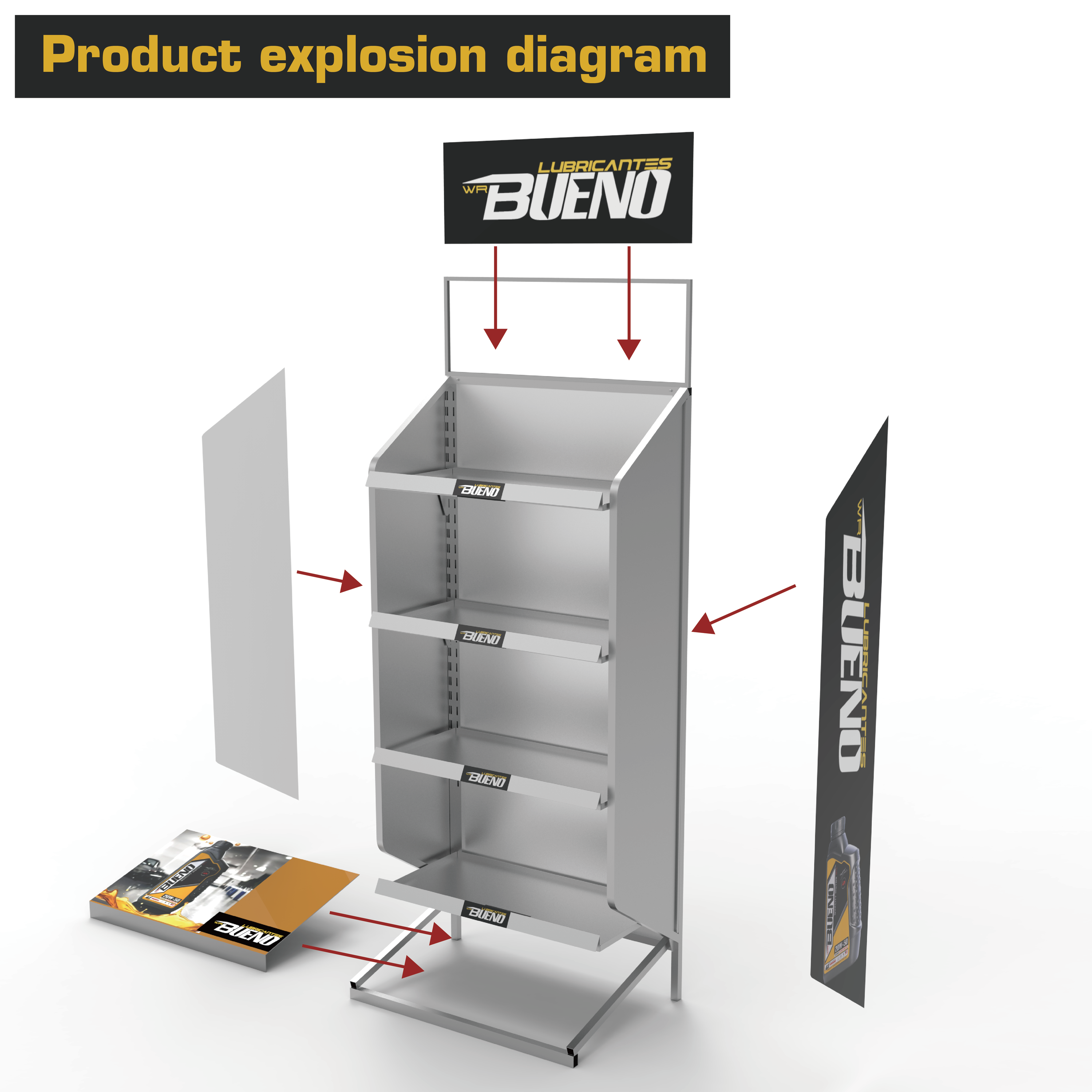 Apache Custom 4 Tier Lubricating Oil Display Shelf for Auto Repair Shops, Gas Stations and Automotive Part Stores — view 4