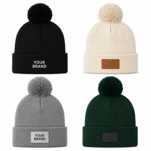 <span class=keywords><strong>Bonnet</strong></span> en tricot personnalisé avec logo brodé et pompon pour les magasins <span class=keywords><strong>de</strong></span> détail, les événements promotionnels et les entreprises – Idéal pour l'hiver - Product Image 1
