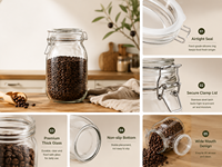 Frasco de Vidrio Hermético con Tapa de Clip, Tamaño Completo de 500ml-5000ml |   Frasco Hermético para Fermentación de Dulces |   Serigrafía OEM ODM Xuzhou