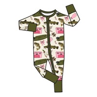 Pyjama grenouillère personnalisable en bambou imprimé pour nouveau-né, avec fermeture éclair, motif animaux de la ferme