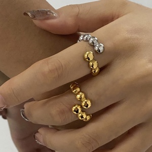 18K Vergoldete Edelstahlringe Schmuck Wasserdicht Trendy Minimalistisch Runde Perle Verstellbarer Offener Ring Zweifarbiger Fingerring - Product Image 1