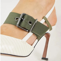 Sandales à talons hauts et boucle en coton pour femmes, chaussures d'été à bout pointu, nouvelle collection 2021