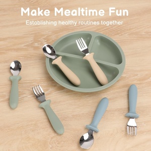 Ensemble de couverts pour enfants réutilisables, cuillère en acier inoxydable pour bébé, manche en silicone, ustensiles d'alimentation, ensemble de cuillères pour bébé - Product Image 4