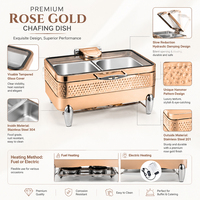Plat de service de luxe en acier inoxydable martelé or rose, chauffe-plat hydraulique pour buffet, idéal pour mariages, fêtes, hôtels et traiteurs