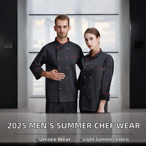 ชุดยูนิฟอร์มเชฟสำหรับร้านอาหารปี 2025 ราคาประหยัด แบบ unisex แขนสั้น คอตั้ง กระดุมสองแถว ผ้าโพลีเอสเตอร์ถัก พิมพ์ลายดิจิทัล - Product Image 2