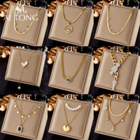 Collier Pendentif Cœur Serpent Superposé en Acier Inoxydable Plaqué Or 18K Étanche Personnalisé pour Femme, Idéal pour Fêtes et Mariages