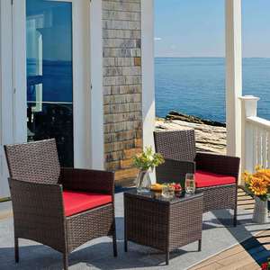 Ensemble de mobilier d'extérieur 3 pièces pour patio et jardin Ensemble de <span class=keywords><strong>table</strong></span> et chaises d'extérieur avec cadre en métal tissé en osier PE Vente directe - Product Image 1