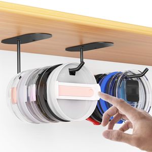 Organisateur de couvercles de gobelets auto-adhésif ou à fixer par perçage sous l'armoire, crochets pour couvercles de tasses, support pour couvercles de gobelets pour l'organisation de la cuisine - Product Image 1