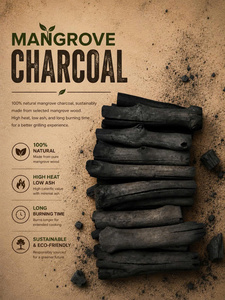 Natural Mangrove Hardwood Lump Charcoal From Vietnam for <b>BBQ</b> & Shisha 7000-8000 Kcal/kg Ash 1-3% Fixed Carbon 80% Moisture 5% - Product Image 3
