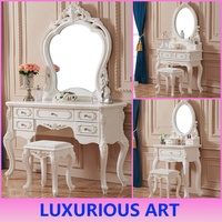 Ensemble coiffeuse et miroir de style européen antique avec tabouret, table de maquillage en bois de haute qualité