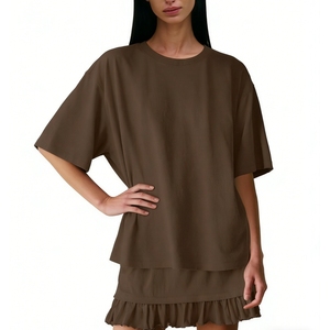 Ensemble de vêtements de détente surdimensionnés pour femmes - Haut à manches courtes et short à volants - Tenue en 2 pièces - Vêtements de maison - Pyjama - Mode - Product Image 5