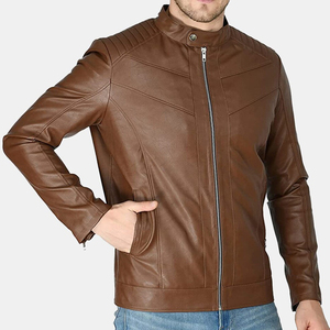 Veste en cuir marron pour homme de haute qualité, personnalisée, pour l'hiver, fermeture éclair, couleur unie, vestes en cuir pour homme - Product Image 3