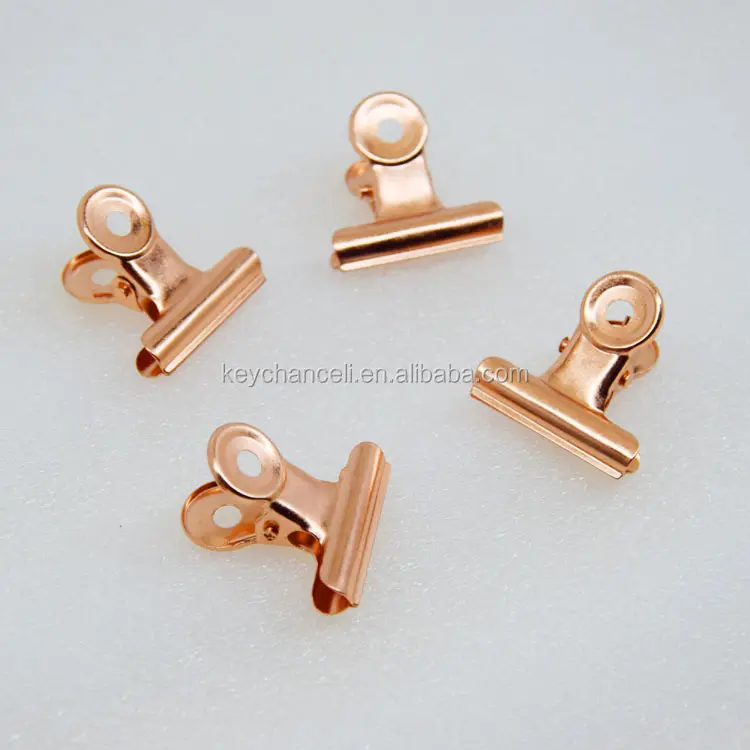 custom logo 20mm copper plated mini paperclips metal bulldog clips for food bag