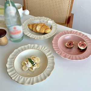 Assiette de salle à manger en dentelle en céramique Accueil Dîner Dessert profond Salade Assiette plate de couleur unie pour Restaurant Café Fête de famille - Product Image 2