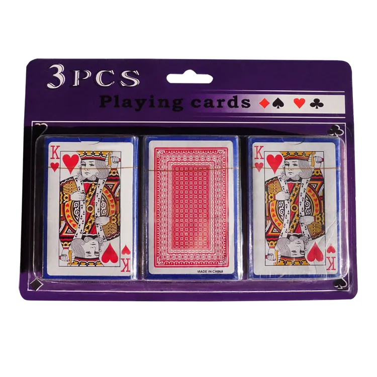 Fabricante de cartas de jogo jp101 yiwu, três peças, conjunto de cartões de poker baratos com bolhas