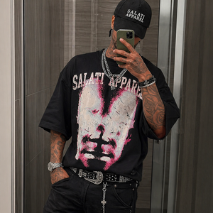 T-<span class=keywords><strong>shirt</strong></span> court surdimensionné personnalisé style streetwear vieilli, coupe déchirée, fabricant de t-shirts vintage, t-<span class=keywords><strong>shirt</strong></span> court épais et ample pour homme - Product Image 2