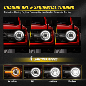 ไฟหน้าโปรเจคเตอร์ LED สำหรับรถกระบะ พร้อมวงแหวนสีขาว/เหลืองอำพัน สำหรับรถฟอร์ด บรอนโก ปี 2021+ ไฟเลี้ยวแบบ Big Bend Sequential - Product Image 4