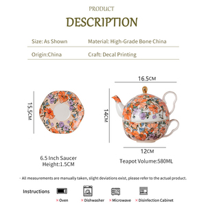 Bone <b>China</b> <b>Tea</b> Set - Orange Floral Petal Nesting Teapot with Cup and Saucer - Product Image 6