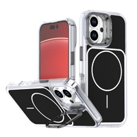 Coque de téléphone magnétique transparente anti-jaunissement avec béquille pour appareil photo, protection intégrale antichoc 360° pour iPhone 16