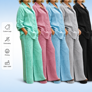 Completo Set Due Pezzi <span class=keywords><strong>Donna</strong></span> Primavera Estate 2026: Camicia e Pantaloni <span class=keywords><strong>in</strong></span> <span class=keywords><strong>Lino</strong></span> Casual alla Moda, Taglie Forti - Product Image 1