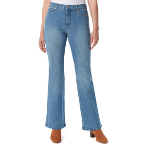 Modern Bootcut Jeans For Women In Lightweight Denim With Subtle Flare And Body Hugging Upper Leg Construction - Product Image 2