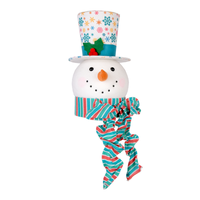Ornement central coloré en forme de bonhomme de neige avec chapeau flocon de neige et écharpe rayée pour porte d'hiver, fourniture artisanale DIY en gros