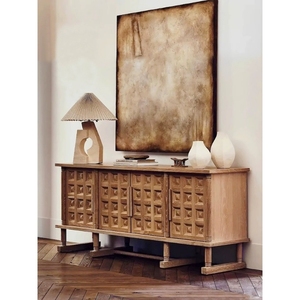 Tùy chỉnh Mỹ cổ điển Ashwood sồi rubberwood Veneer Thời Trung Cổ phòng khách phòng ngủ hiên khắc TV tủ đứng sideboard - Product Image 6