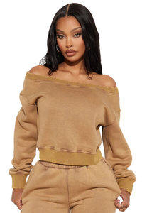 Felpa personalizzata a spalla e pantaloni della tuta a gamba dritta set di tessuto taglie forti da donna - Product Image 5