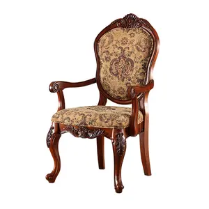 Vente en gros de chaise en tissu brodé pour hôtel Fauteuil en bois Mobilier de hall d'hôtel Chaise de salle à manger faite à la main Meubles de salle à manger pour la maison