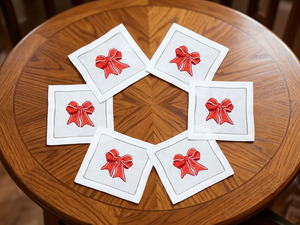 Wholesale Cotton Embroidered <b>Red</b> <b>Bow</b> Cloth Napkin Hemstitch Dinner Napkin Home Restaurant Holidays - Product Image 4