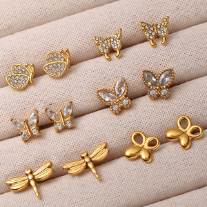 Boucles d'oreilles papillon et libellule en alliage de zinc plaqué or 18 carats pour femmes, bijoux à la mode, cadeau - Product Image 1