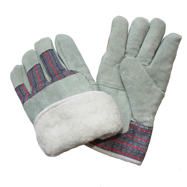 Winter Canadian Beige Cow Split Leather Rigger General Purpose Heavy Duty Construction Driver Safety Work Gloves Suppliers
