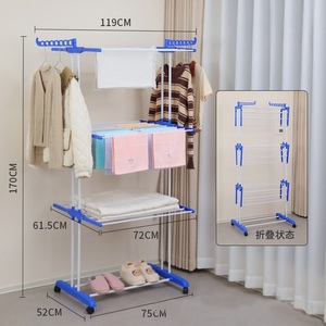 Séchoir à linge pliable à roulettes 3 niveaux, séchoir à linge à ailes battantes, utilisation intérieure et extérieure pour appartement - Product Image 4
