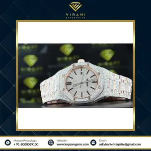 Nuevo y Elegante Reloj de Lujo de Acero Inoxidable de Alta Calidad con Diamantes Incrustados y Moissanita, Diseño Unisex, Exportación de la India - Product Image 3