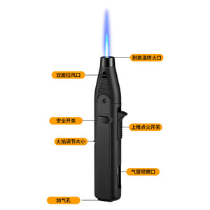 Briquet portable haute température à allumage direct, style stylo, mini, en plastique, rechargeable au gaz, pour cuisine et barbecue, 1300°C, coupe-vent - Product Image 2
