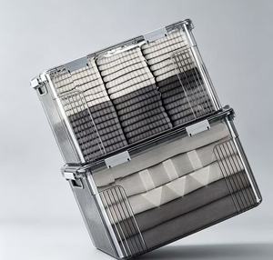 Boîte de <span class=keywords><strong>rangement</strong></span> en plastique transparente avec couvercle, grande capacité, bac à vêtements pour chambre à coucher, articles ménagers divers, empilable, utilisation quotidienne - Product Image 4