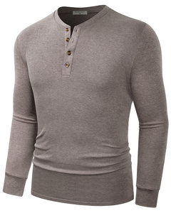 T-shirts décontractés basiques pour hommes, Henley thermique à boutons, manches longues, personnalisables ODM OEM pour hommes et garçons, sport et plein air - Product Image 4