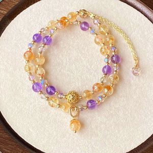 Natural amarillo Torre amatista cuentas redondas capa doble círculo pulsera cristal versátil moda - Product Image 5