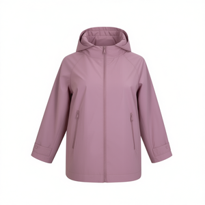 HDJ Plus Size <b>Women's</b> Hooded Windbreaker Jacket Zipper Closure Autumn Solid Color Polyester Material Minimalist Style - Product Image 1
