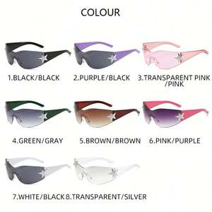 Lunettes de soleil Y2K punk monobloc pour hommes et femmes, avec logo personnalisé, style cinq branches, vente en gros - Product Image 6