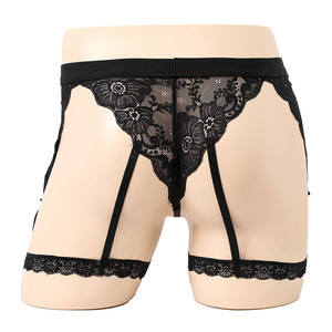 Men's <b>Lace</b> Thong Underwear Black Low Rise <b>Elastic</b> Sexy Men's Lingerie - Product Image 2