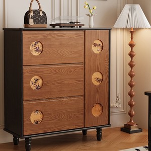 Vintage Solid Wood <b>Shoe</b> Cabinet 3 Compartments Storage Living Room Entryway Cabinet - Product Image 5