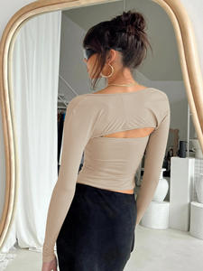 Nouvel arrivage à la mode é<span class=keywords><strong>t</strong></span>é Sexy Boob bustier tubulaire <span class=keywords><strong>T</strong></span>-<span class=keywords><strong>shirt</strong></span> à manches longues chemisier moulant deux pièces chemisier pour femmes - Product Image 6