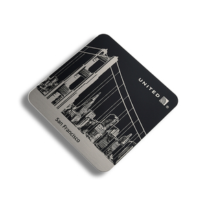 Posavasos Personalizado con Logotipo de Ciudad, Recuerdo, Regalo, Diseño Cuadrado Negro de Acero Inoxidable - Product Image 1